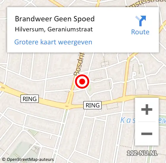 Locatie op kaart van de 112 melding: Brandweer Geen Spoed Naar Hilversum, Geraniumstraat op 28 mei 2015 07:07