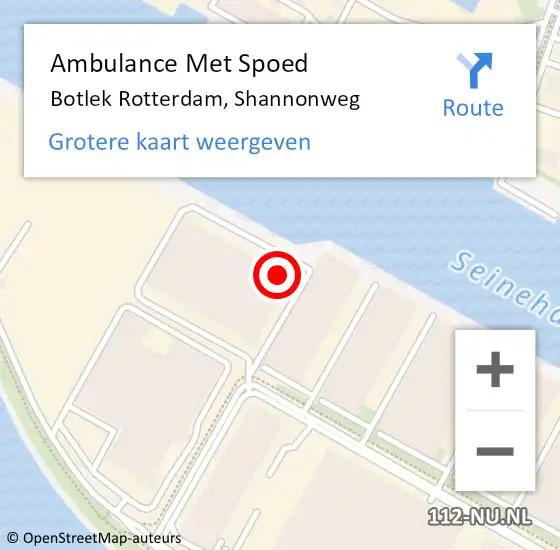 Locatie op kaart van de 112 melding: Ambulance Met Spoed Naar Botlek Rotterdam, Shannonweg op 28 mei 2015 08:05