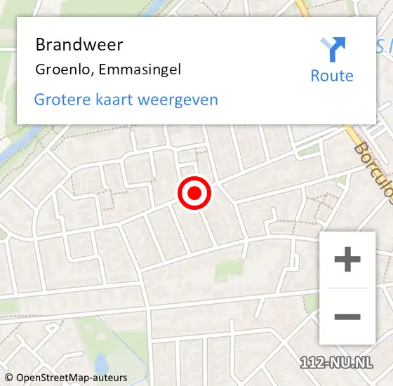 Locatie op kaart van de 112 melding: Brandweer Groenlo, Emmasingel op 28 mei 2015 10:41