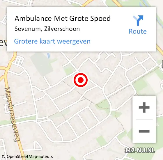 Locatie op kaart van de 112 melding: Ambulance Met Grote Spoed Naar Sevenum, Zilverschoon op 28 mei 2015 10:58