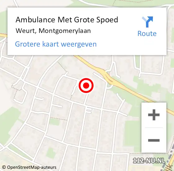 Locatie op kaart van de 112 melding: Ambulance Met Grote Spoed Naar Weurt, Montgomerylaan op 28 mei 2015 13:25