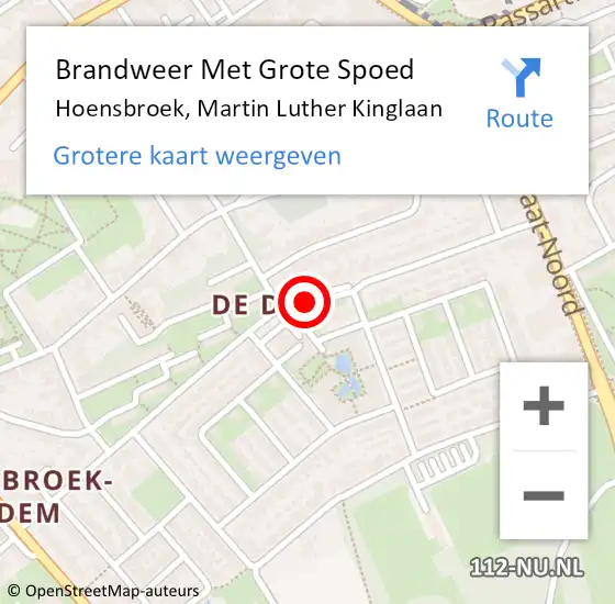 Locatie op kaart van de 112 melding: Brandweer Met Grote Spoed Naar Hoensbroek, Doctor Martin Luther Kinglaan op 28 mei 2015 14:07