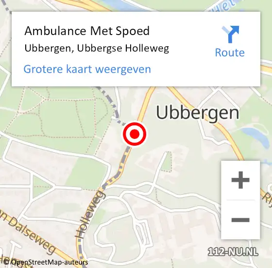 Locatie op kaart van de 112 melding: Ambulance Met Spoed Naar Ubbergen, Ubbergse Holleweg op 28 mei 2015 15:17