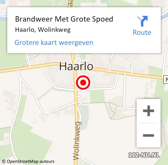 Locatie op kaart van de 112 melding: Brandweer Met Grote Spoed Naar Haarlo, Wolinkweg op 28 mei 2015 15:42