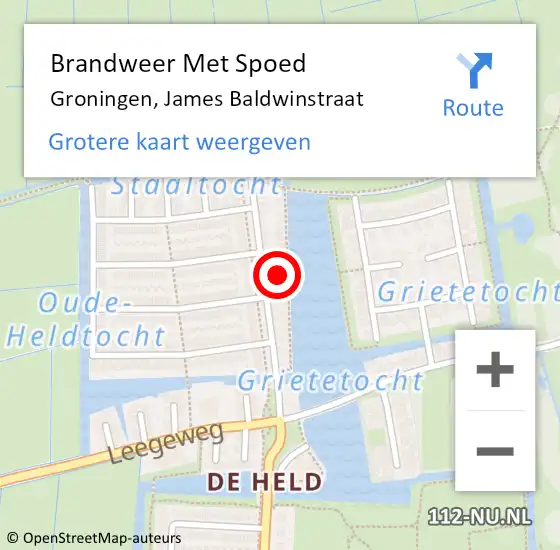 Locatie op kaart van de 112 melding: Brandweer Met Spoed Naar Groningen, James Baldwinstraat op 28 mei 2015 15:58