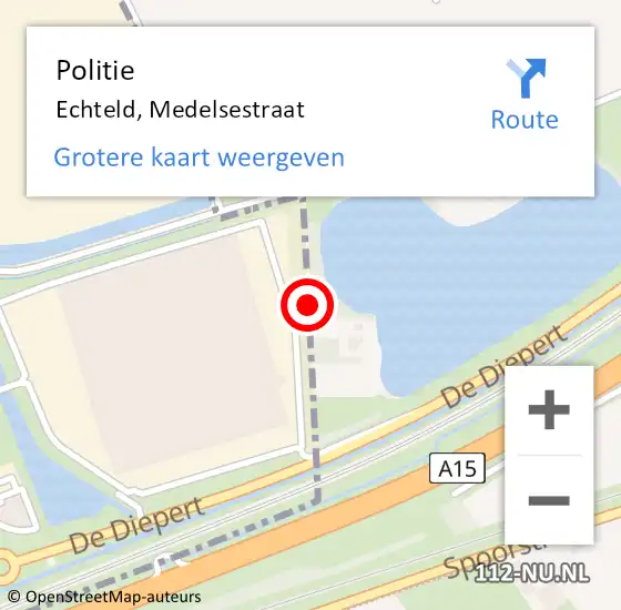 Locatie op kaart van de 112 melding: Politie Echteld, Medelsestraat op 28 mei 2015 16:12