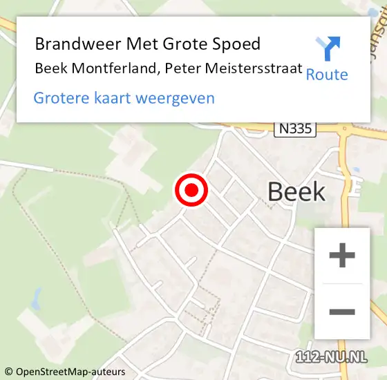 Locatie op kaart van de 112 melding: Brandweer Met Grote Spoed Naar Beek Montferland, Peter Meistersstraat op 28 mei 2015 16:58