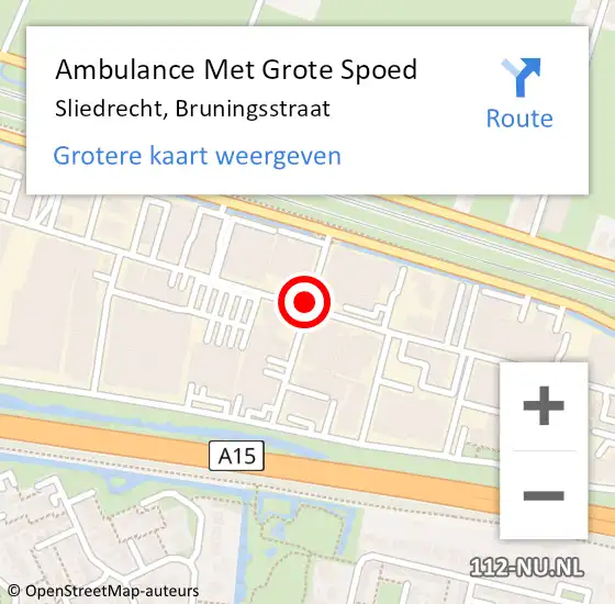 Locatie op kaart van de 112 melding: Ambulance Met Grote Spoed Naar Sliedrecht, Bruningsstraat op 28 mei 2015 17:20