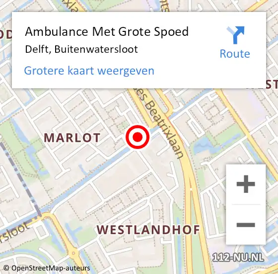 Locatie op kaart van de 112 melding: Ambulance Met Grote Spoed Naar Delft, Buitenwatersloot op 28 mei 2015 17:26