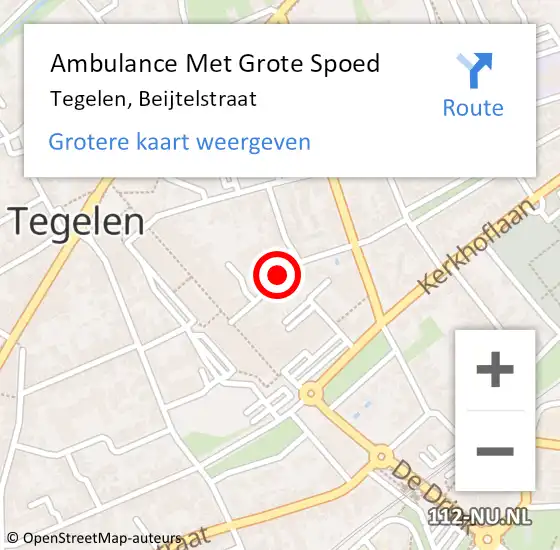 Locatie op kaart van de 112 melding: Ambulance Met Grote Spoed Naar Tegelen, Beijtelstraat op 28 mei 2015 17:39