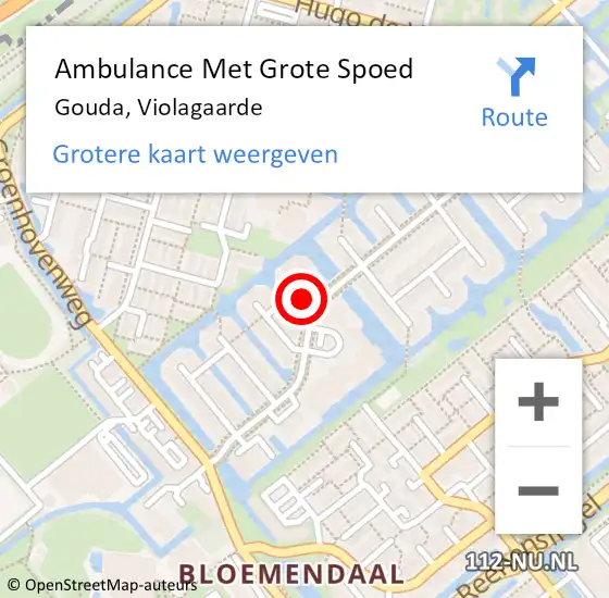 Locatie op kaart van de 112 melding: Ambulance Met Grote Spoed Naar Gouda, Violagaarde op 28 mei 2015 17:48