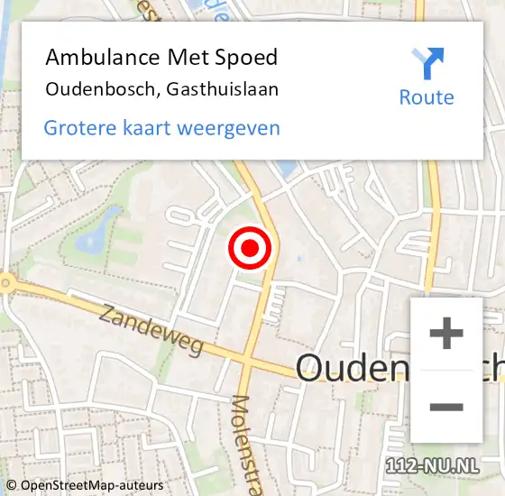 Locatie op kaart van de 112 melding: Ambulance Met Spoed Naar Oudenbosch, Gasthuislaan op 28 mei 2015 18:43