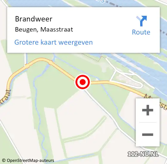 Locatie op kaart van de 112 melding: Brandweer Beugen, Maasstraat op 28 mei 2015 19:00