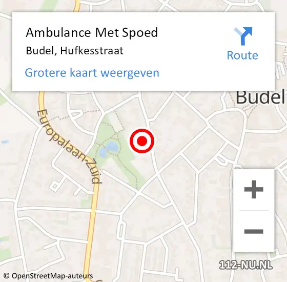 Locatie op kaart van de 112 melding: Ambulance Met Spoed Naar Budel, Hufkesstraat op 28 mei 2015 19:09