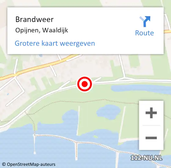 Locatie op kaart van de 112 melding: Brandweer Opijnen, Waaldijk op 28 mei 2015 19:34