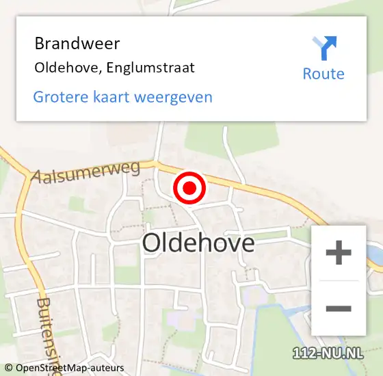 Locatie op kaart van de 112 melding: Brandweer Oldehove, Englumstraat op 28 mei 2015 20:14