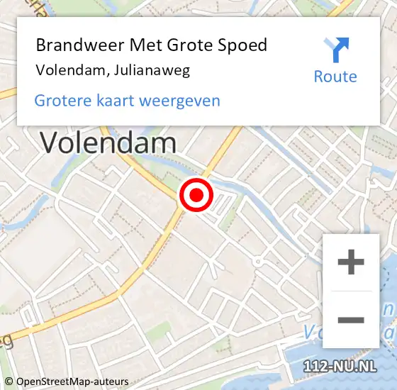 Locatie op kaart van de 112 melding: Brandweer Met Grote Spoed Naar Volendam, Julianaweg op 28 mei 2015 22:08