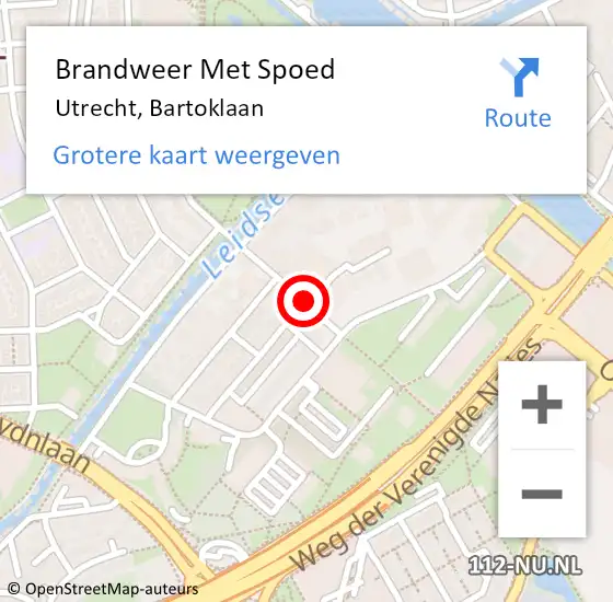 Locatie op kaart van de 112 melding: Brandweer Met Spoed Naar Utrecht, Bartoklaan op 28 mei 2015 22:43