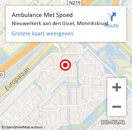 Locatie op kaart van de 112 melding: Ambulance Met Spoed Naar Nieuwerkerk aan den IJssel, Monnikskruid op 29 mei 2015 05:10