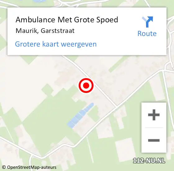 Locatie op kaart van de 112 melding: Ambulance Met Grote Spoed Naar Maurik, Garststraat op 29 mei 2015 08:05