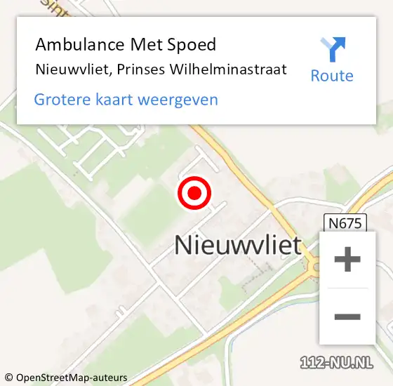 Locatie op kaart van de 112 melding: Ambulance Met Spoed Naar Nieuwvliet, Prinses Wilhelminastraat op 29 mei 2015 08:27