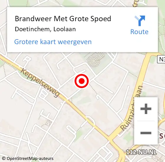 Locatie op kaart van de 112 melding: Brandweer Met Grote Spoed Naar Doetinchem, Loolaan op 29 mei 2015 09:24