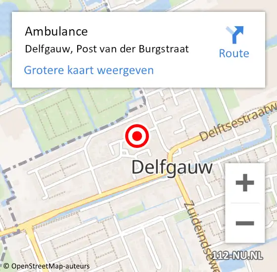 Locatie op kaart van de 112 melding: Ambulance Delfgauw, Post van der Burgstraat op 29 mei 2015 10:23