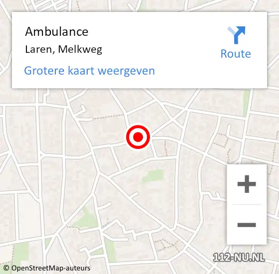 Locatie op kaart van de 112 melding: Ambulance Laren, Melkweg op 29 mei 2015 11:07