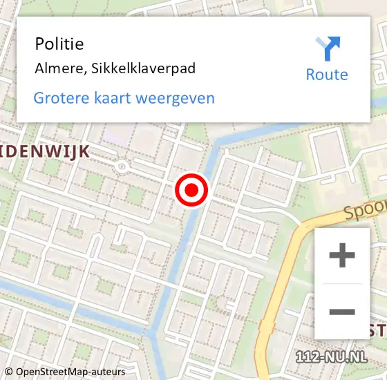 Locatie op kaart van de 112 melding: Politie Almere, Sikkelklaverpad op 29 mei 2015 12:01