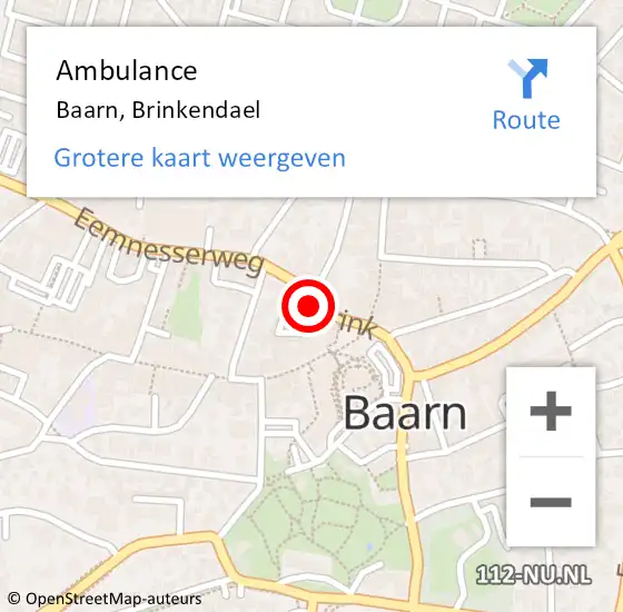 Locatie op kaart van de 112 melding: Ambulance Baarn, Brinkendael op 29 mei 2015 15:31