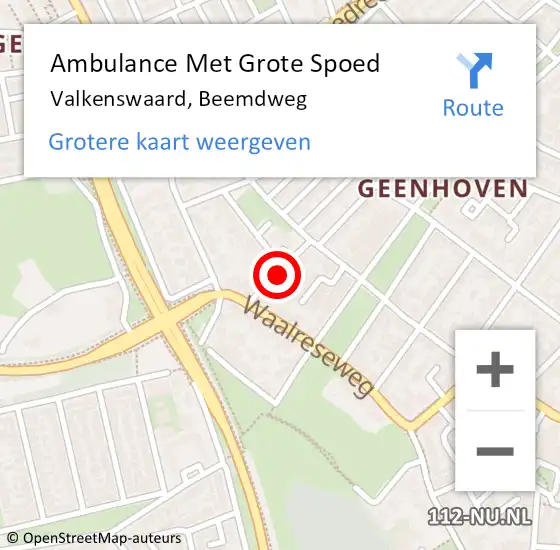 Locatie op kaart van de 112 melding: Ambulance Met Grote Spoed Naar Valkenswaard, Beemdweg op 29 mei 2015 16:53