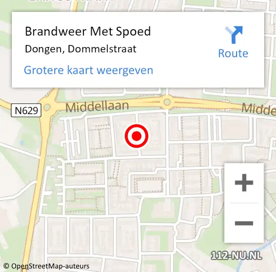 Locatie op kaart van de 112 melding: Brandweer Met Spoed Naar Dongen, Dommelstraat op 29 mei 2015 22:41