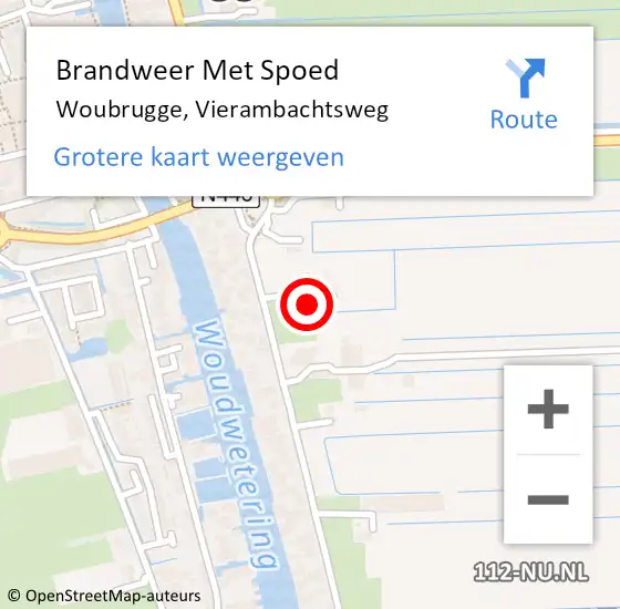 Locatie op kaart van de 112 melding: Brandweer Met Spoed Naar Woubrugge, Vierambachtsweg op 9 november 2013 09:01