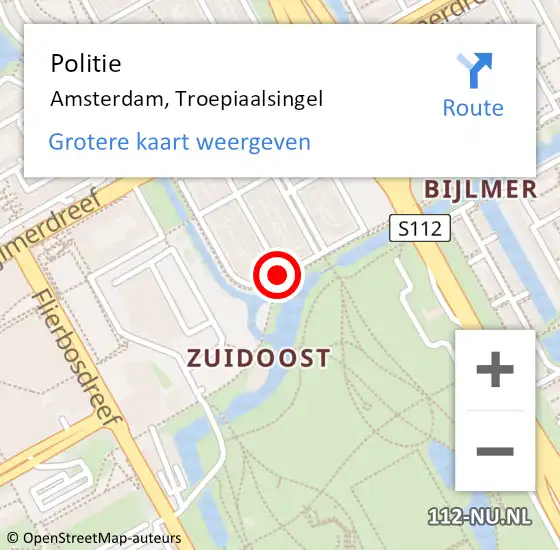 Locatie op kaart van de 112 melding: Politie Amsterdam, Troepiaalsingel op 30 mei 2015 03:23
