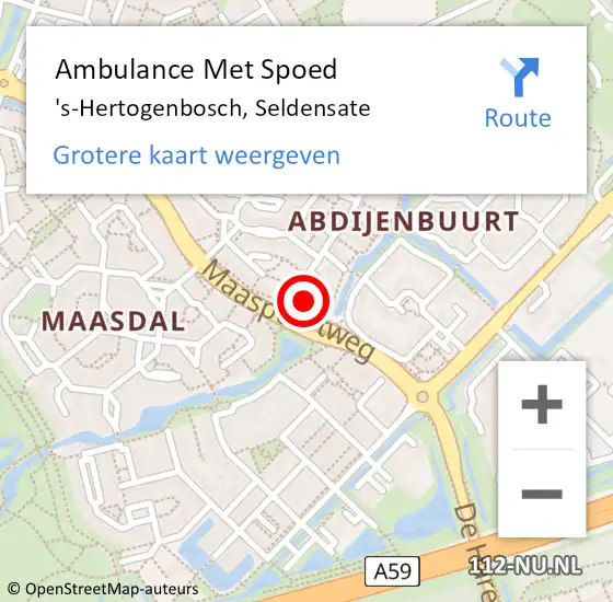 Locatie op kaart van de 112 melding: Ambulance Met Spoed Naar 's-Hertogenbosch, Seldensate op 30 mei 2015 03:57