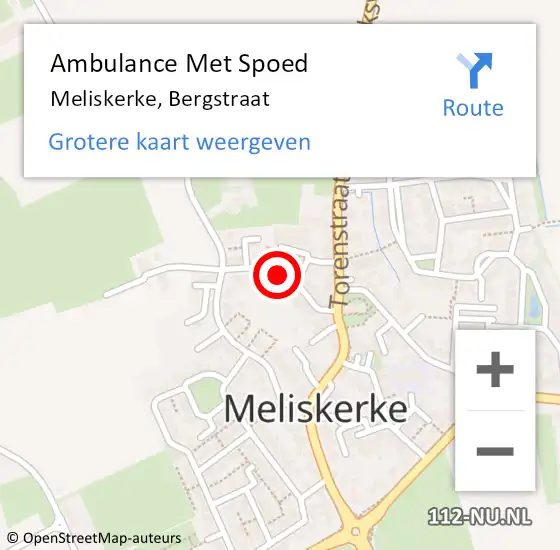 Locatie op kaart van de 112 melding: Ambulance Met Spoed Naar Meliskerke, Bergstraat op 30 mei 2015 06:41