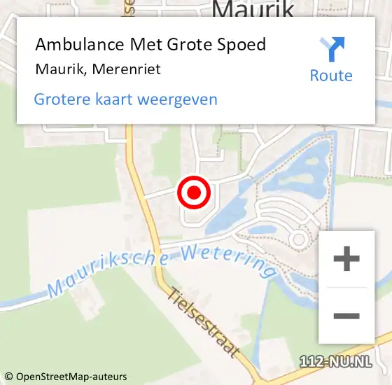 Locatie op kaart van de 112 melding: Ambulance Met Grote Spoed Naar Maurik, Merenriet op 30 mei 2015 07:07