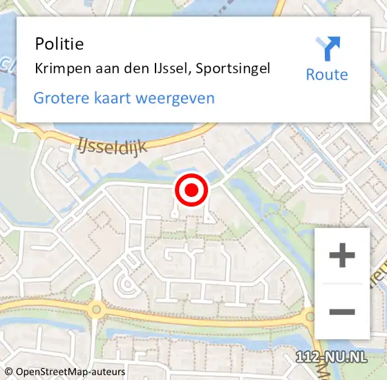 Locatie op kaart van de 112 melding: Politie Krimpen aan den IJssel, Sportsingel op 30 mei 2015 07:57