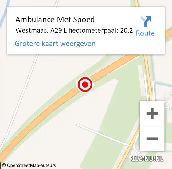 Locatie op kaart van de 112 melding: Ambulance Met Spoed Naar Westmaas, A29 L hectometerpaal: 20,2 op 30 mei 2015 08:11