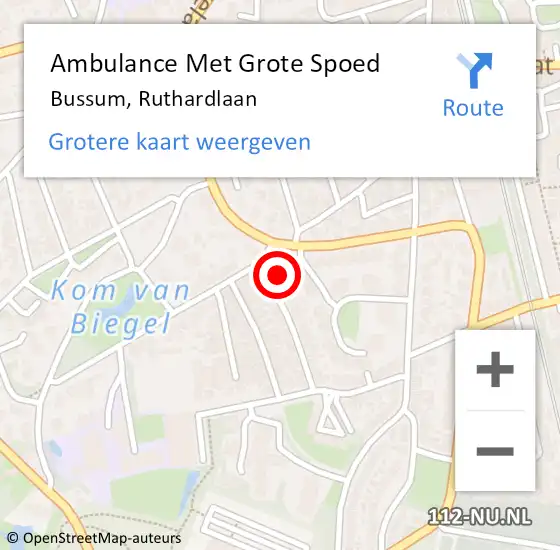 Locatie op kaart van de 112 melding: Ambulance Met Grote Spoed Naar Bussum, Ruthardlaan op 30 mei 2015 09:37