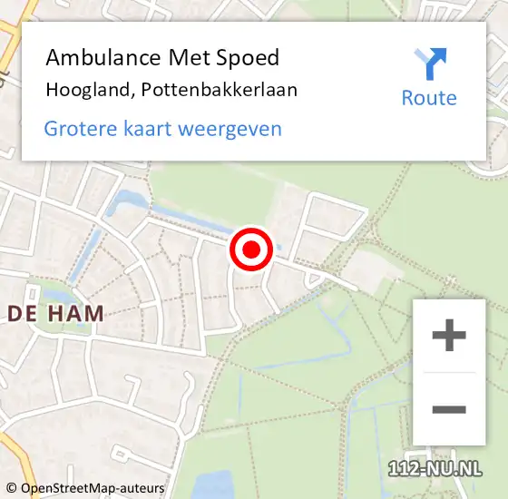 Locatie op kaart van de 112 melding: Ambulance Met Spoed Naar Hoogland, Pottenbakkerlaan op 30 mei 2015 10:41