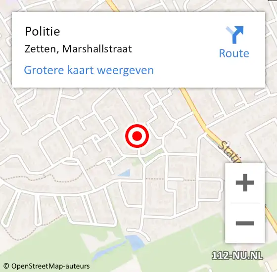 Locatie op kaart van de 112 melding: Politie Zetten, Marshallstraat op 30 mei 2015 11:04