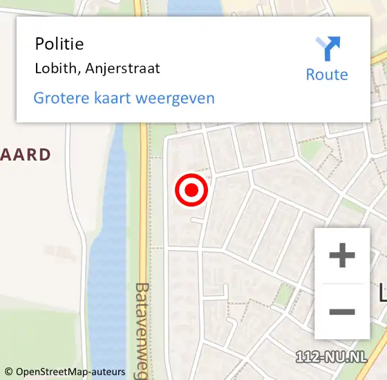 Locatie op kaart van de 112 melding: Politie Lobith, Anjerstraat op 30 mei 2015 11:04