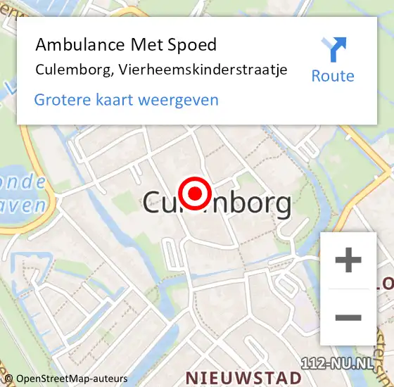 Locatie op kaart van de 112 melding: Ambulance Met Spoed Naar Culemborg, Vierheemskinderstraatje op 30 mei 2015 11:19