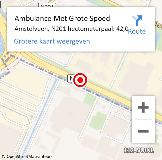Locatie op kaart van de 112 melding: Ambulance Met Grote Spoed Naar Amstelveen, N201 hectometerpaal: 42,0 op 30 mei 2015 12:04