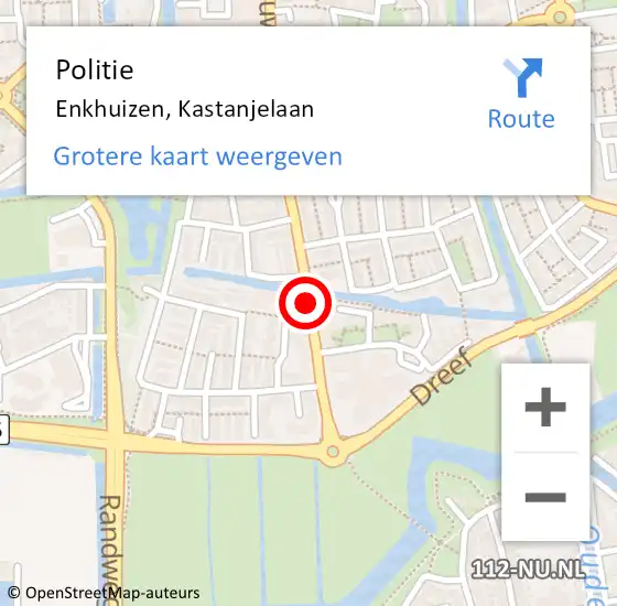 Locatie op kaart van de 112 melding: Politie Enkhuizen, Kastanjelaan op 30 mei 2015 13:44