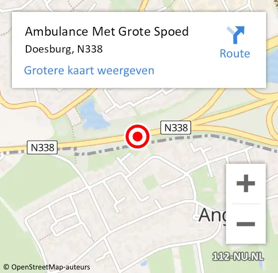 Locatie op kaart van de 112 melding: Ambulance Met Grote Spoed Naar Doesburg, N338 op 30 mei 2015 14:38