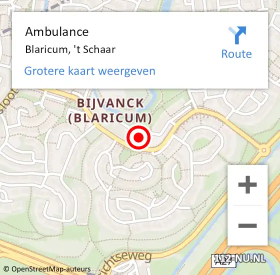 Locatie op kaart van de 112 melding: Ambulance Blaricum, 't Schaar op 30 mei 2015 15:02