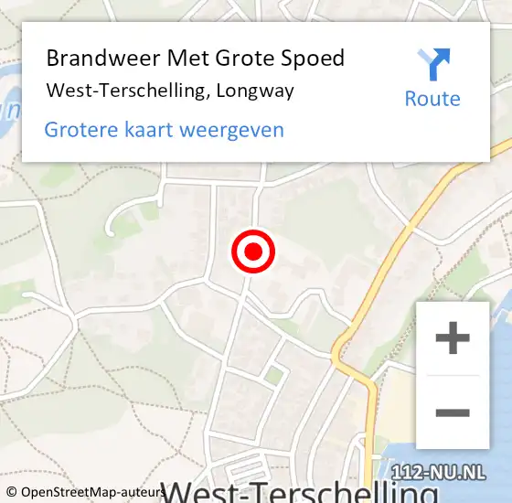 Locatie op kaart van de 112 melding: Brandweer Met Grote Spoed Naar West-Terschelling, Longway op 30 mei 2015 17:41