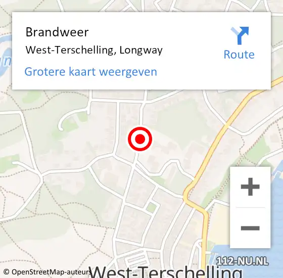 Locatie op kaart van de 112 melding: Brandweer West-Terschelling, Longway op 30 mei 2015 17:44